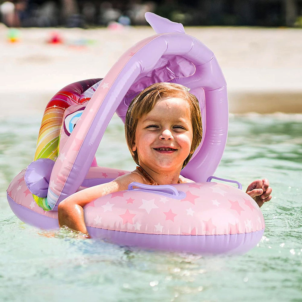 Flotador inflable con techo diseño unicornio - Imagen 9