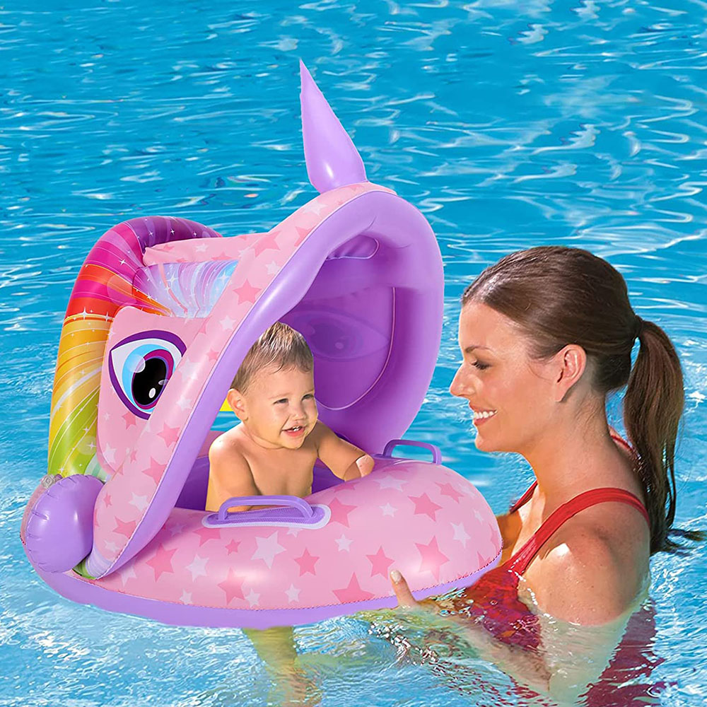 Flotador inflable con techo diseño unicornio - Imagen 7