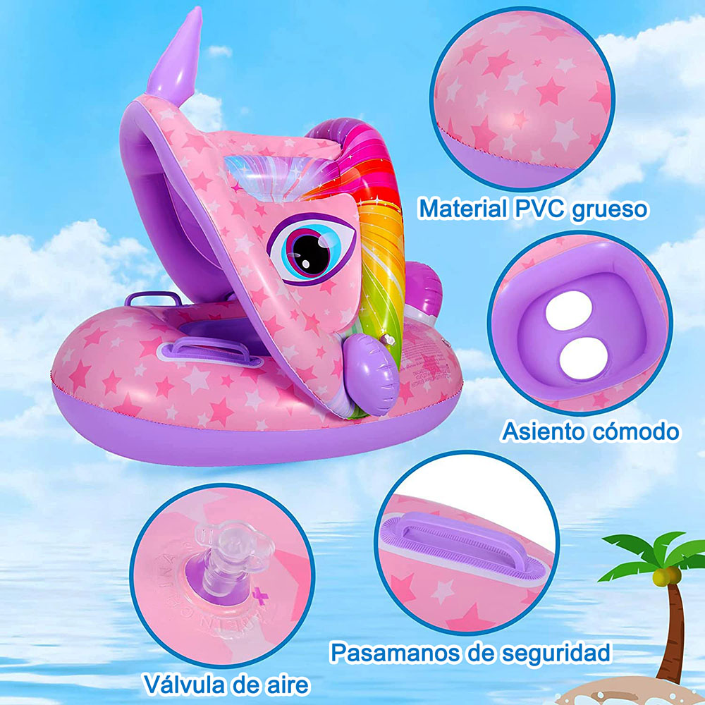 Flotador inflable con techo diseño unicornio - Imagen 14